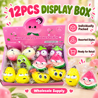 Assortiment de jouets squishy en PU à montée lente, motifs fruits de dessin animé, mignons, doux, anti-stress, à presser, 12 pièces, boîte de présentation, vente en gros