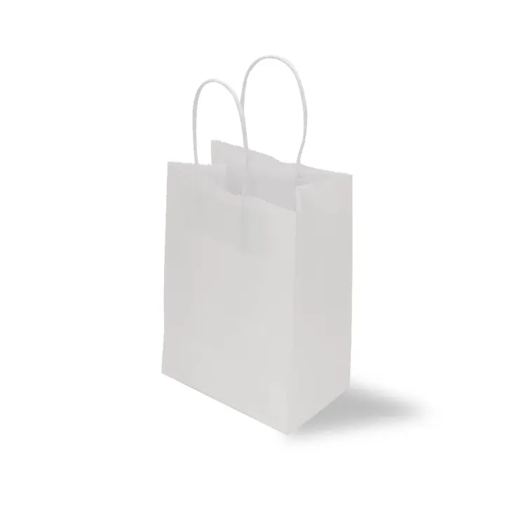 3" x 3.75" x 8" White Paper Bags With Handles Shopping Kraft Paper Bags