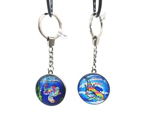 Punta Cana Round Shape Dolphin Turtle Design Crystal Glass Keychain,Key Chain Can Add City Name for Purse Backpack Accessories