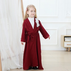 1836-1 #   Abaya Blanca Floral de Alta Calidad para Niña, Ropa Musulmana de Manga Larga para Niños, Estilo Dubai - Product Image 4