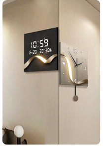 Đồng hồ treo tường hai mặt sáng tạo phòng khách đơn giản góc khí quyển Lịch Vạn Niên điện tử mẫu đồng hồ kỹ thuật số - Product Image 2