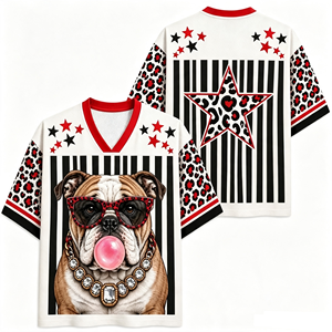 <span class=keywords><strong>T</strong></span>-<span class=keywords><strong>shirt</strong></span> Oversize <span class=keywords><strong>Femme</strong></span> Col V Manches Courtes Motif Animalaire Rétro Bubble Gum Léopard Étoile Rayé Style Streetwear - Product Image 3