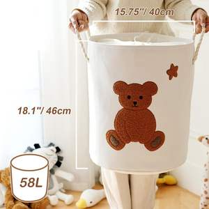 Bolsas de almacenamiento redondas de algodón 100% plegables grandes de 58L altas para <span class=keywords><strong>ropa</strong></span> <span class=keywords><strong>sucia</strong></span> juguetes cesto de bebé guardería dormitorio sala de estar - Product Image 4