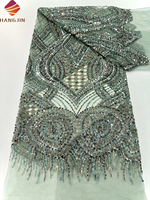 Tissu en dentelle de tulle brodé de perles élégantes, dentelle africaine à sequins, tissus de dentelle perlée 2025 pour robes de soirée féminines