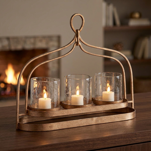 Porte-bougie en métal doré antique avec inserts en verre, lanterne en fil de fer, support décoratif fait main pour mariage et décoration intérieure - Product Image 3