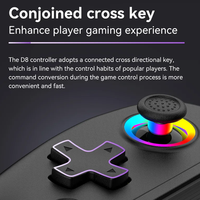 Manette de jeu mobile D8 RGB, contrôleur extensible, turbo, gyroscope 6 axes, vibration, sans fil BT, ergonomique, poignée sans fil pour tablette