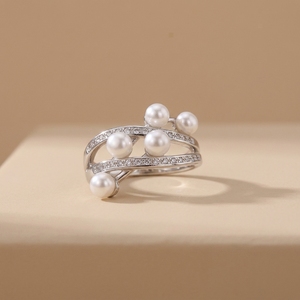 Cincin Mutiara Air Tawar Asli Putih Gaya <span class=keywords><strong>Aurora</strong></span> Populer untuk Perhiasan Wanita Modis - Product Image 1