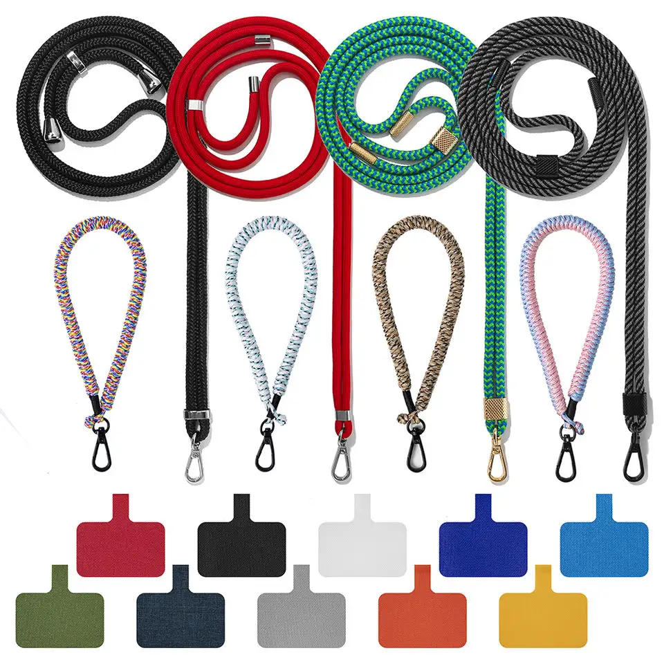 2023 Ajustável Crossbody Phone Neck Strap Tether Mobile Cell Phone Cordão de corda redonda com Nylon Patch Tab para todos os smartphones