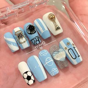 World Globe Cups Hecho a mano 10 piezas Prensa en las uñas Acrílico Uñas postizas Personalizado Venta al por mayor Fútbol Uñas hechas a mano personalizadas - Product Image 5