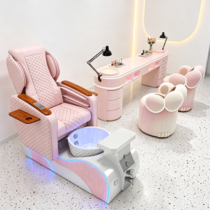 Sillón de Pedicura con Mesa de Manicura, Set de Muebles para Salón de Uñas, Estación de Pedicura Spa, Reposabrazos de Madera Rosa, Lavabo con LED - Product Image 1