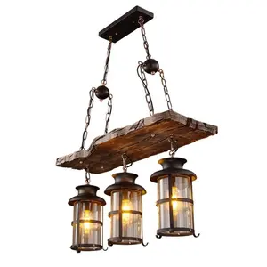 Hot Rustic Metal industrial lighting retro Led Hanging lights indoor Decorative Vintage Pendant lamp wooden board old Chandelier