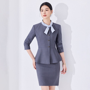 Women's Hotel Waitress Uniforms Long Sleeve Woven Polyester Blend Autumn Winter Workwear For Front Desk Restaurant Barista - Product Image 2