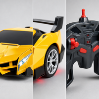 Coche RC Transformable 1:18 con un Solo Botón, Estilo Superdeportivo con Luces, Juguete de Control Remoto 2.4G, Coche de Carreras, Batería de 3.7V, Carga USB