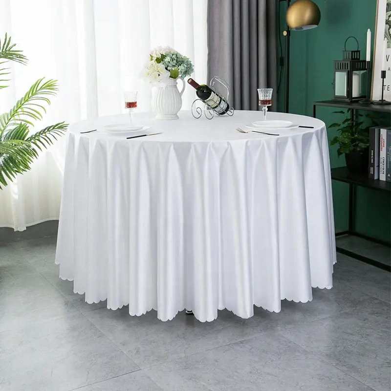 120รอบผ้าปูโต๊ะงานแต่งงานสีขาวซาตินผ้าปูโต๊ะสำหรับงานแต่งงานโรงแรมเหตุการณ์