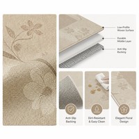 Tapis moderne style ferme avec bordure florale, grand tapis de zone neutre beige, durable, à poils ras, pour entrée d'appartement et décoration intérieure