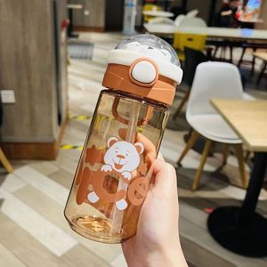 Cartoon PC Water Cup Girls Students Large Capacity Summer Sports Portable Children School One-button Cover Straw Suction Cup - Product Image 5