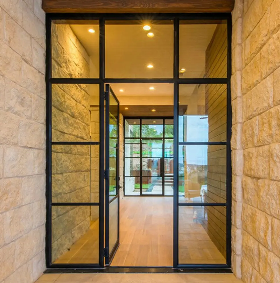 Sıcak haddelenmiş çelik metal fransız demir ızgara modern pencere ve kapı tasarımları çelik fransız kapıları
