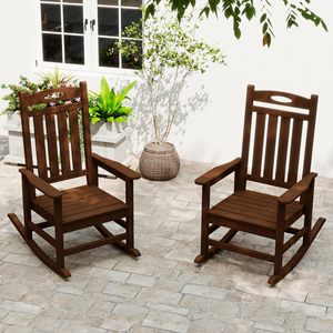 Ensemble de 2 chaises à <span class=keywords><strong>bascule</strong></span> d'extérieur modernes et écologiques en HDPE surdimensionnées pour adultes, pour porche, jardin, pelouse, couleur marron - Product Image 3