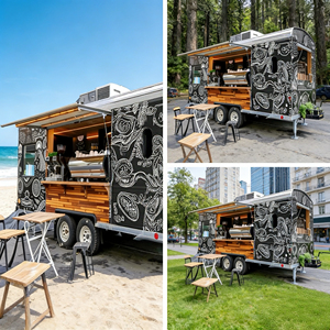 Camión de Comida Móvil para Café, Té con Leche y Helados, de Acero Inoxidable, 13 pies, 4 Ruedas, Estilo Retro Comercial para Exteriores - Product Image 2