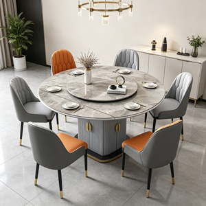 Ensemble de table à manger en pierre frittée, base de meuble de rangement cannelée, chaises de salle à manger en cuir PU bicolore - Product Image 5