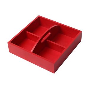 Bandeja de Almacenamiento de Madera Roja con Cuatro Compartimentos, Caja Rectangular para Dulces, Accesorios, Plato para Frutas, Tipo Vertical DS 1204 - Product Image 1