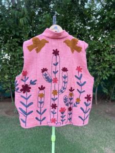 Premium Knitted TNT Embroidery Sleeveless Short Winter <b>Women</b> Handmade Floral Artisan Ethnic Fashion <b>Lightweight</b> Cotton <b>Bomber</b> - Product Image 5