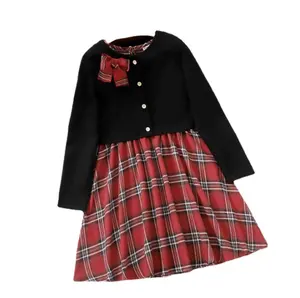 Wholesale Autumn Girls' Dress Plaid sleeveless dress with long sleeved sweater coat For Kids Girl Dresses