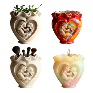 3D exquis coeur contour mère tenant l'enfant graphique bricolage Silicone ciment résine plâtre Pot de fleur Vase bougie pot moule - Product Image 6
