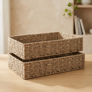Natural Seagrass Rectangle Storage <b>Baskets</b> Rustic Multi-Purpose Neatening Organizers <b>Stackable</b> Design - Product Image 2