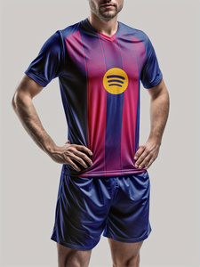 <span class=keywords><strong>Ensemble</strong></span> de maillot et short de football style <span class=keywords><strong>Barça</strong></span> pour homme, séchage rapide, uniforme d'entraînement de football - Product Image 1