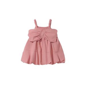 Robe de princesse décontractée pour filles d'été, personnalisée par OEM, couleur unie, respirante, avec décoration papillon, sans manches, col halter - Product Image 2