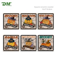 Sous-verres carrés en céramique personnalisés à motif citrouille d'Halloween pour bureau, boissons et table de mariage