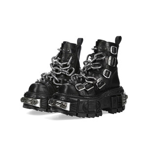 Botas cortas de Metal negro Punk callejero español, parte superior alta de suela gruesa para motocicleta de invierno de industria pesada, parte inferior de aumento de altura - Product Image 6