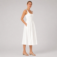 Robe longue d'été élégante blanche pour femme, coupe trapèze sans manches à col carré, décontractée, vente en gros personnalisée, fabricant