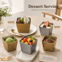Vente en gros de coupes à glace carrées en acier inoxydable 304, bols à dessert, finition or antique et argent, compatibles lave-vaisselle, OEM, pour café/restaurant
