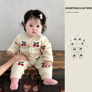 Combinaison décontractée <span class=keywords><strong>pour</strong></span> bébé fille, nouvelle collection printemps-automne, pull en tricot cerise <span class=keywords><strong>pour</strong></span> <span class=keywords><strong>les</strong></span> tout-<span class=keywords><strong>petits</strong></span>, 100% coton, barboteuses <span class=keywords><strong>pour</strong></span> bébé - Product Image 2