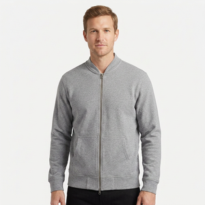Men's Gray <b>Fleece</b> Bomber <b>Jacket</b> Stand Collar Zipper Front Pockets Casual Autumn Wear Bomber <b>Jacket</b> - Product Image 1
