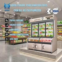 Energiezuinige compressie gekoelde vitrine met glazen deur voor fruit, groenten en vlees, commerciële koelkast