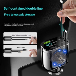 <span class=keywords><strong>Cargador</strong></span> de Coche con Puertos USB-A/Tipo-C, Encendedor de Cigarrillos Telescópico Plegable, Carga Rápida, Pantalla Digital y Cable Plegable - Product Image 3