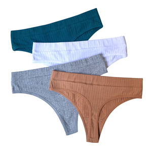 Custom Wholesale Low-Rise Everyday Knitted Cotton Ladies Panties <strong>Thongs</strong> <strong>Model</strong> QUW21162 - Product Image 1