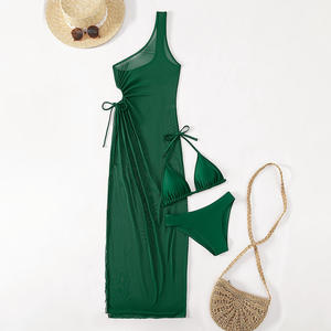 यूरोपीय अमेरिकी शैली क्रॉस-बॉर्डर हाई कमर बिकनी नया ठोस रंग तीन-टुकड़ा पर्यावरण के अनुकूल तैराक समुद्र - Product Image 2