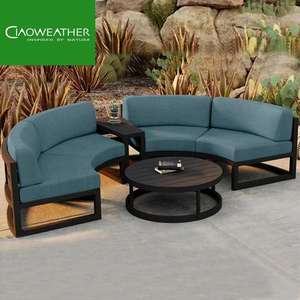 Ensemble de canapés modulaires d'extérieur en aluminium de luxe, salon de jardin moderne pour hôtel, mobilier de patio rond avec coussins imperméables - Product Image 4