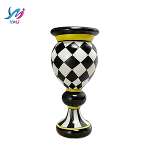 Pot de fleurs sur pied à motif damier, vintage, décoratif, haut, pour intérieur, maison, salon, centre commercial, artisanat en fibre de verre ML - Product Image 6