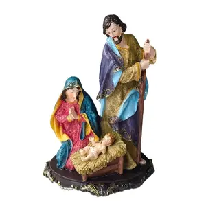 Customized Resin manger series statue of Holy Father Mother and baby Jesus family of three Birth decoration