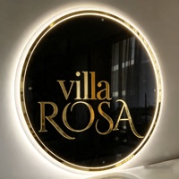 Enseigne lumineuse LED 3D gravée en acrylique et acier inoxydable pour cafés et services de restauration, alimentation par prise ou batterie, taille et couleur personnalisables, pour immeubles de bureaux