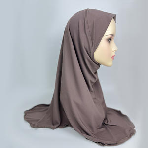 Hijab en cristal de chanvre musulman noir instantané pour enfants, vente en gros de hijab en coton orné de couleur unie et unie - Product Image 6