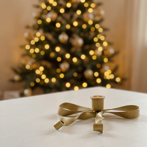 Support de bougie en métal doré en gros avec ruban décoratif pour la décoration de Noël à la maison - Product Image 6