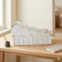 Panier de rangement en corde de papier tressée, plateau festonné avec poignées en bois, pour articles de toilette de salle de bain, maquillage de bureau, organisateur de coiffeuse et de maison