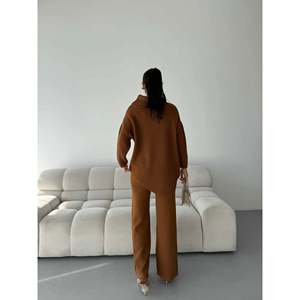 Letter Collar <b>Knit</b> <b>Set</b> 1555 - Brown - Product Image 2