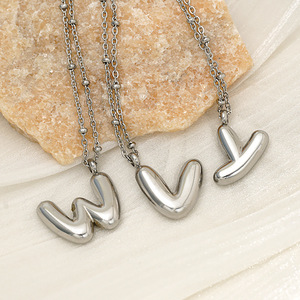 Women's Stainless Steel Letter Necklace Alphabet Pendant Beaded Chain Everyday Wear Jewelry - Product Image 4
